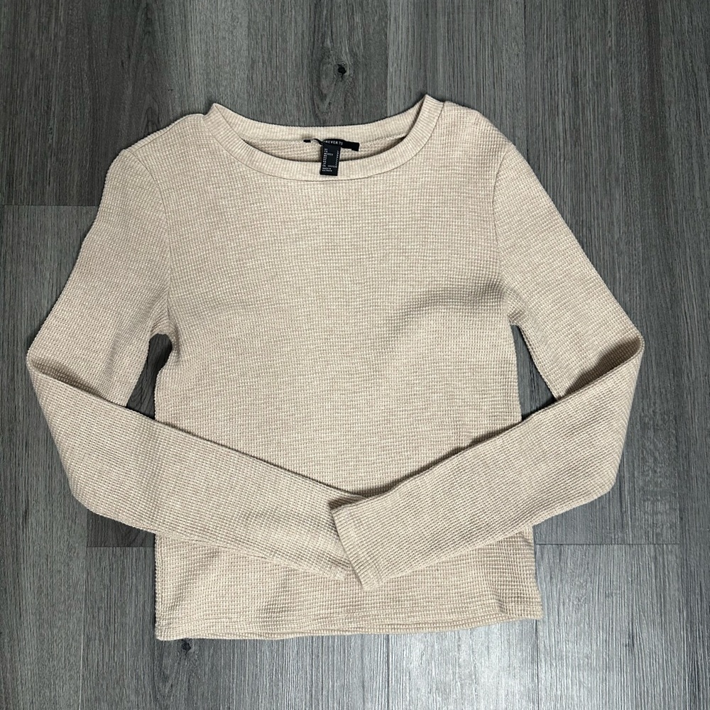 Forever 21 Cream Basic Long Sleeve Top